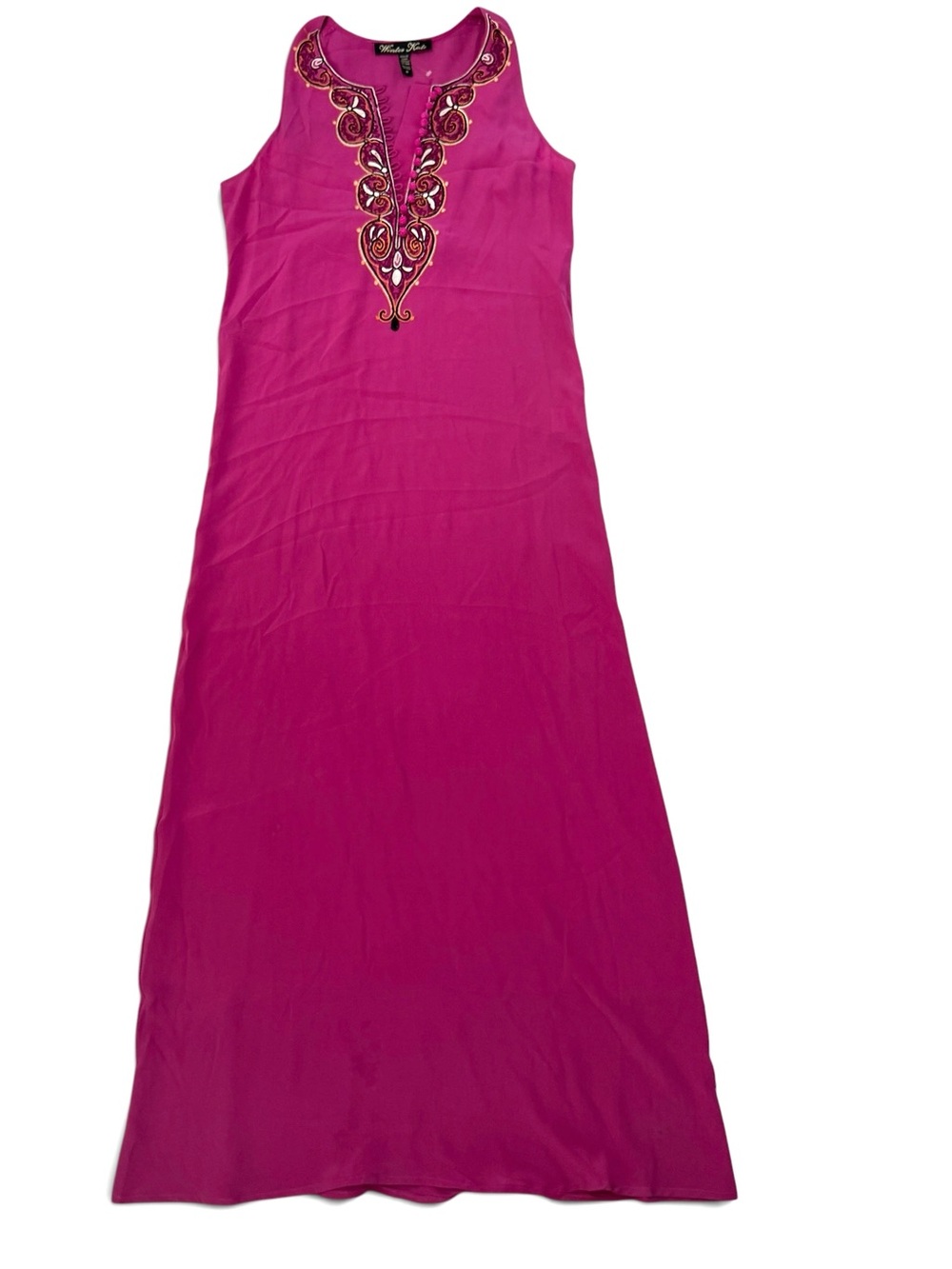 Winter Kate Hot Pink Embroidered Sleeveless Maxi Dress
